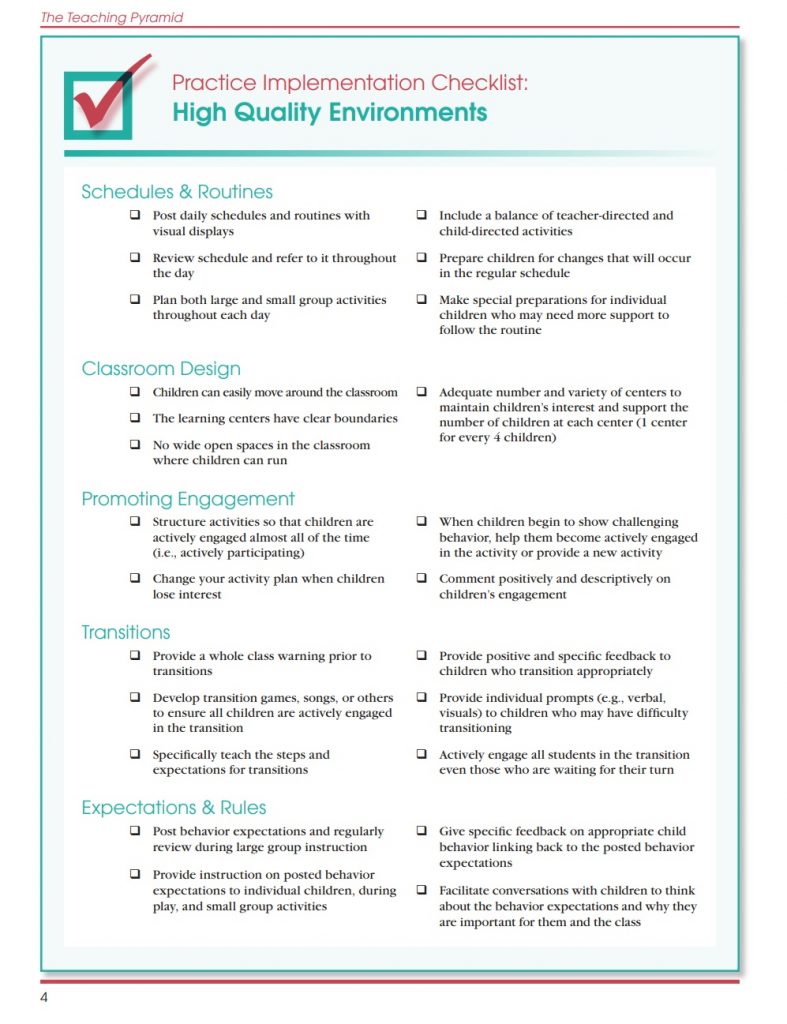 Practice Implementation Checklist: High Quality Environments - PRISM