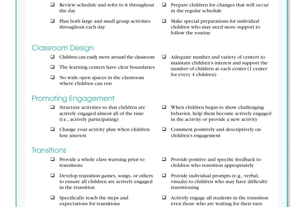 Practice Implementation Checklist: High Quality Environments