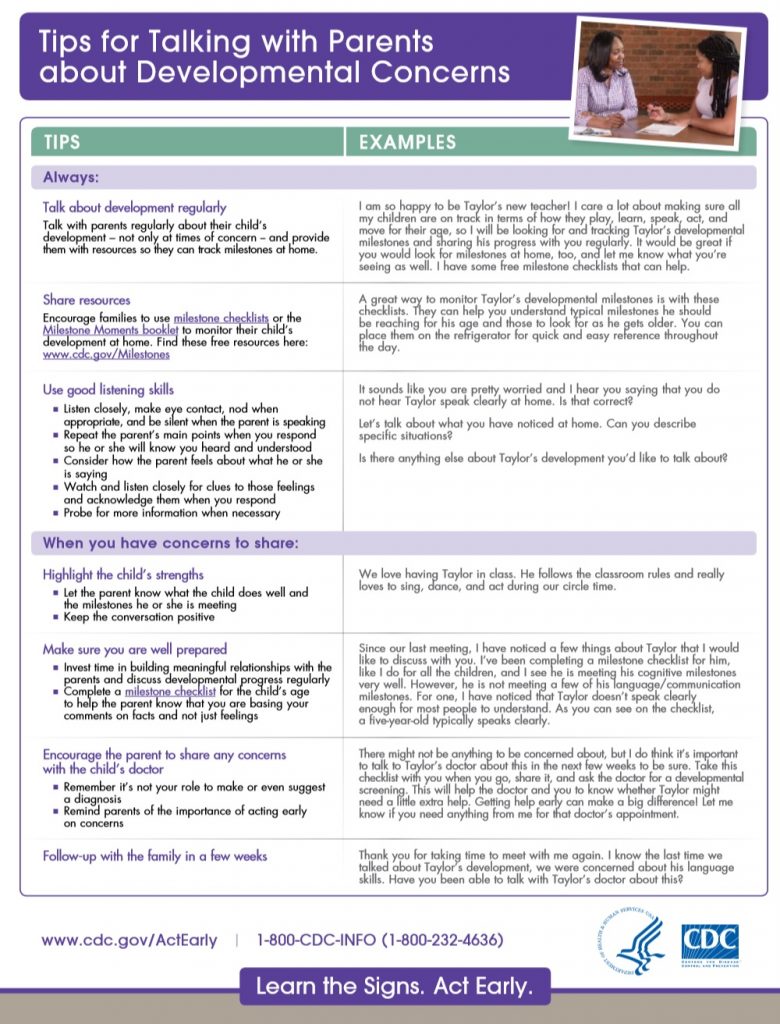 Learn the Signs. Act Early. Tips for Talking with Parents about
