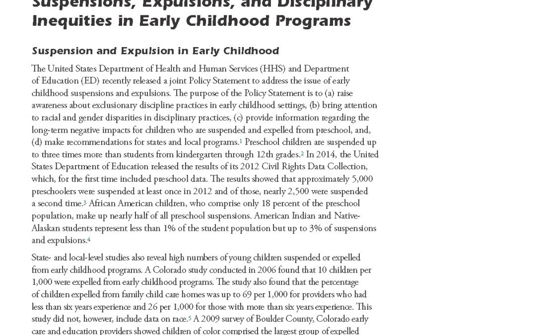 Expelling Expulsion: Using the Pyramid Model to Prevent Suspensions, Expulsions, and Disciplinary Inequities in Early Childhood Programs