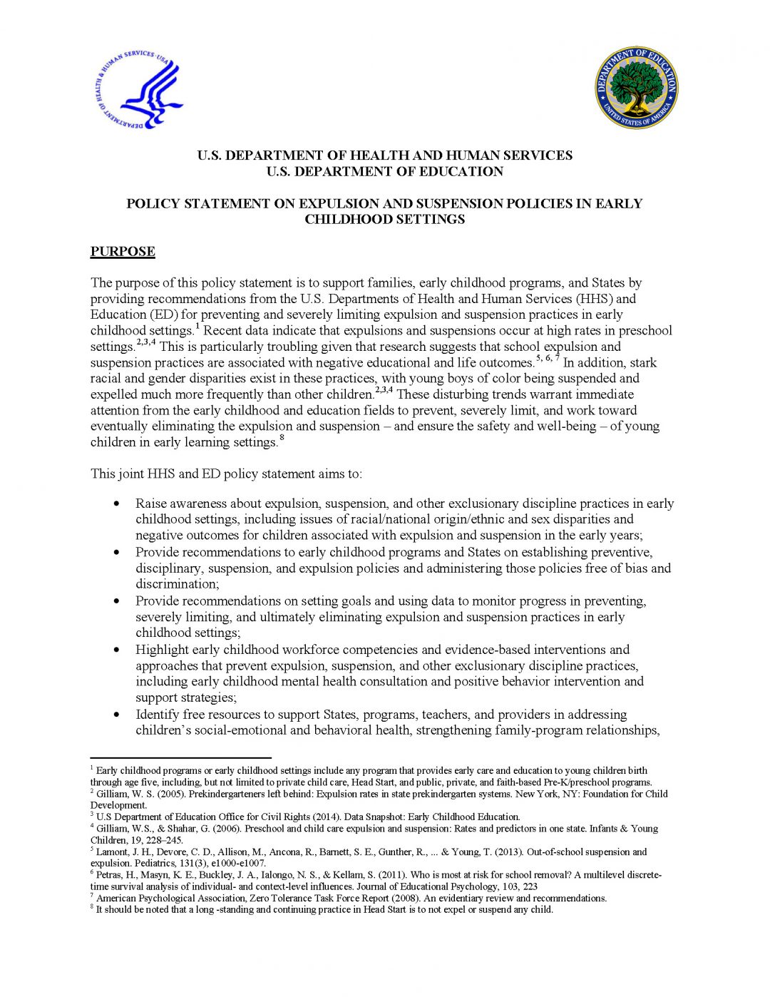 Policy Statement on Expulsion and Suspension Policies in Early