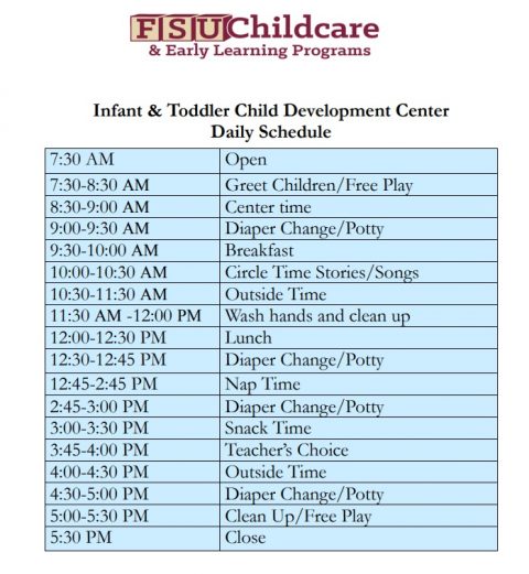 infant daycare daily schedule template