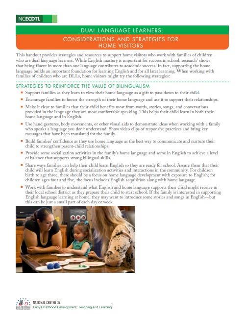 National Center on Early Childhood Development, Teaching, & Learning: Dual Language Learners: Considerations and Strategies for Home Visitors